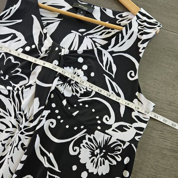 Style&Co Black White Floral Sleeveless Tank Dress Sz 1X Babydoll Stretch - Picture 3 of 7